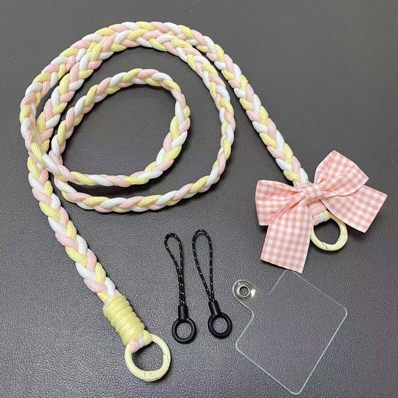 夏天编织蝴蝶结挂绳手机斜挎绳可拆卸挂脖手机绳拍立得包包背带链