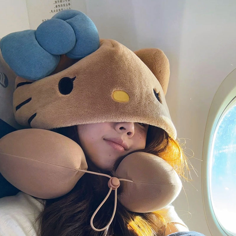 可爱u型枕连帽旅行便携u形靠枕长途飞机护颈椎脖子办公室午睡神器