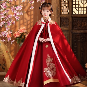 汉服女童拜年服儿童红色唐装过年新年国风龙年2024年冬季加厚冬装