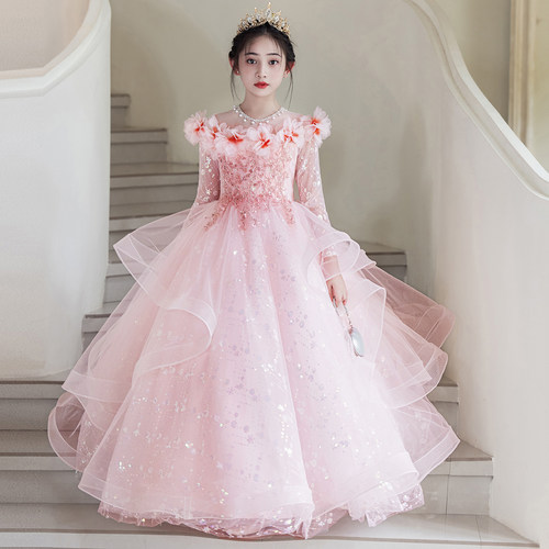 女童礼服粉色高端主持人生日