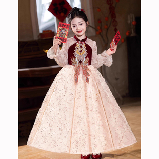 红色女童礼服新年儿童拜年服新中式 演出服冬 生日公主裙小女孩长袖