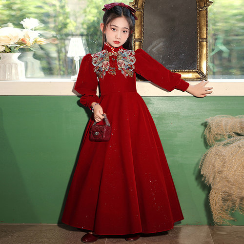 女童礼服红色中式儿童