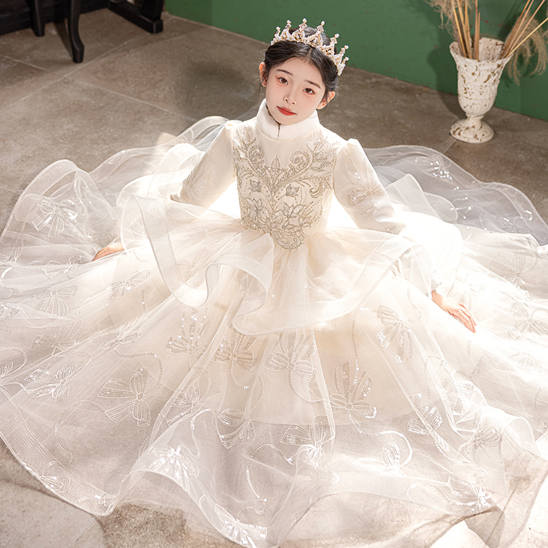 女童礼服加绒加厚生日高端儿童钢琴演出服花童小主持人公主裙冬季