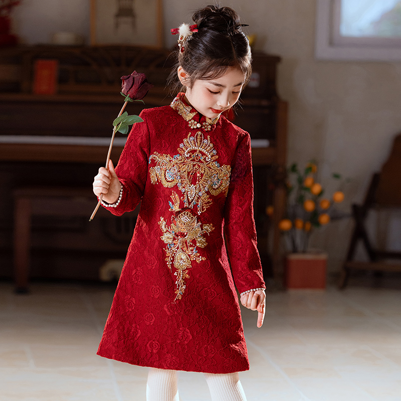 儿童旗袍新中式红色宝宝唐装