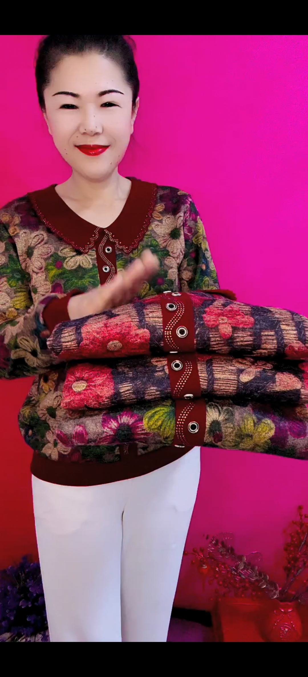 2025春季新款妈妈装翻领长袖针织衫中老年女装宽松显瘦打底上衣