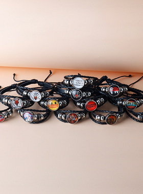 跨境新品Stranger Things4怪奇物语时光宝石手链黑色编织皮绳手环