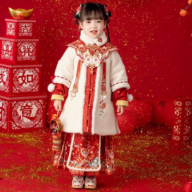 汉服女童冬装宝宝长款云肩明制套装小女孩古装红色拜年服新年唐装,童装/婴儿装/亲子装,唐装,淘宝优惠券,粉丝福利购,淘宝优惠卷