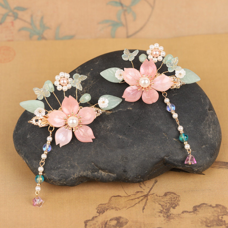 汉服头饰女儿童古装发夹女童中国风蝴蝶结发卡发饰公主假发辫配饰