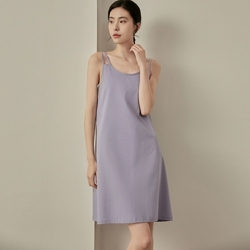 思篇100%纯棉家居服吊带连衣裙