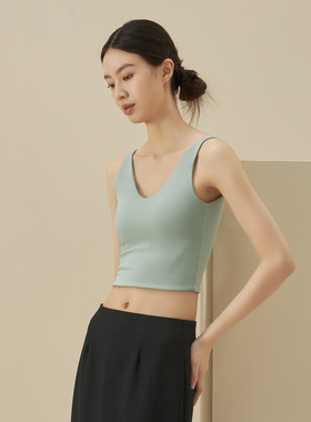 无感bar一体式背心女内衣深v打底吊带背心外穿带胸垫打底美背上衣