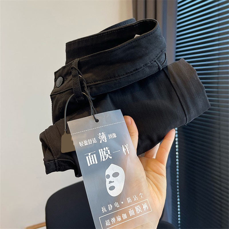 黑色显瘦烟管牛仔裤女弹力面膜直筒裤子夏季薄新款舒适小脚设计感