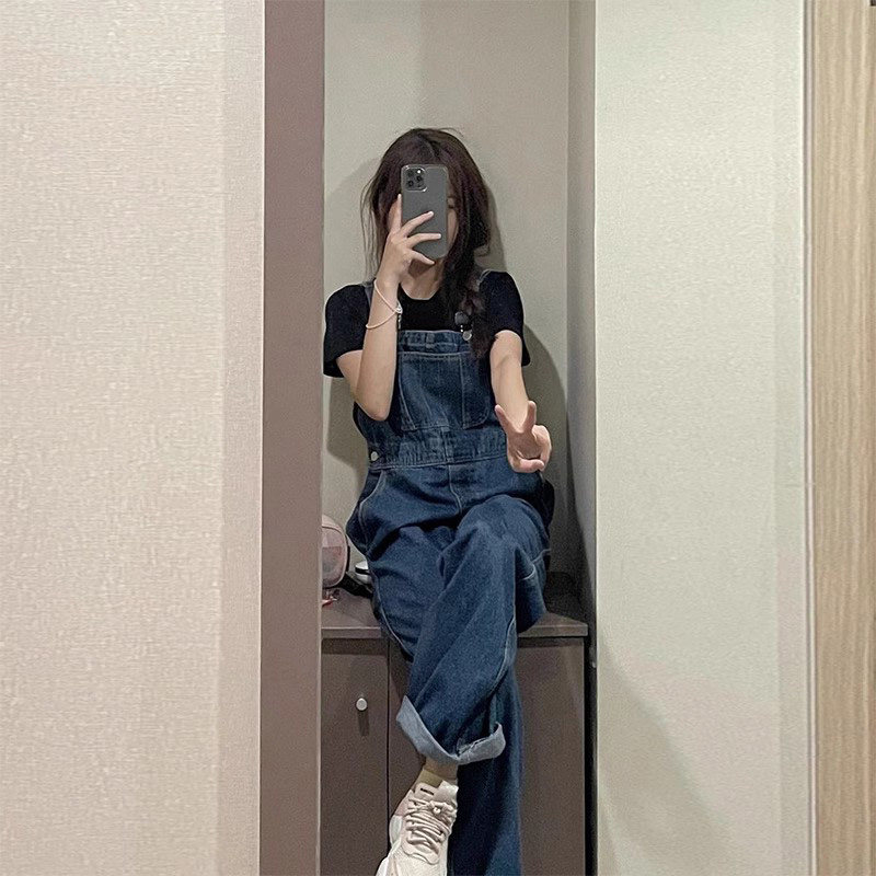 奶fufu高腰牛仔抱婴袋裤女宽松连身裤小个子夏季春秋桔梗设计感小
