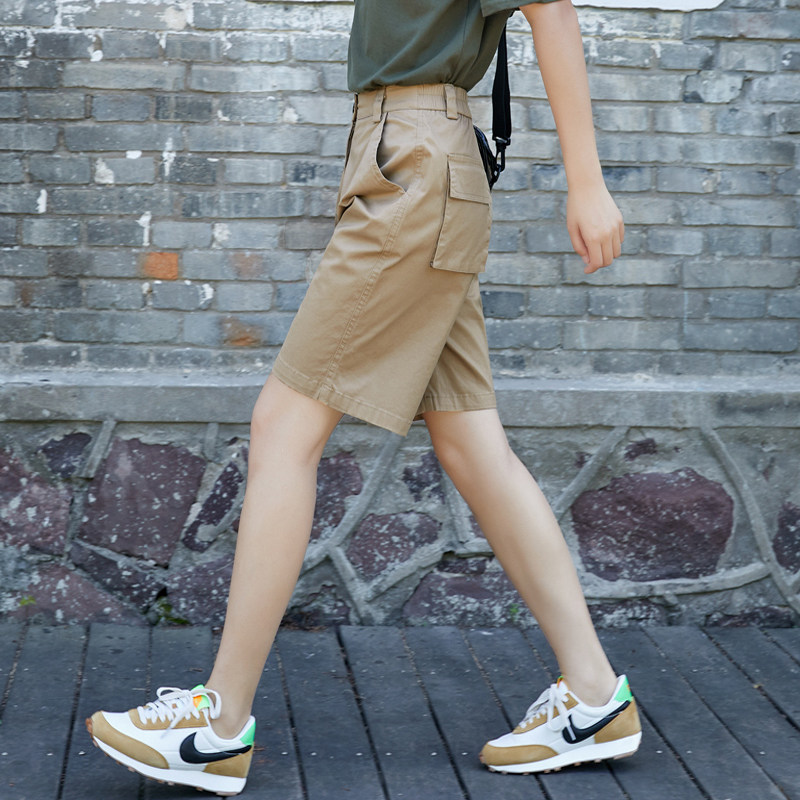 卡其色工装阔腿短裤女2026夏季薄新款宽松百搭高腰直筒五分西装裤