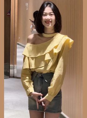 法式设计感露肩衬衫女2026春夏新款小衫衬衣挂脖一字肩上衣高级感