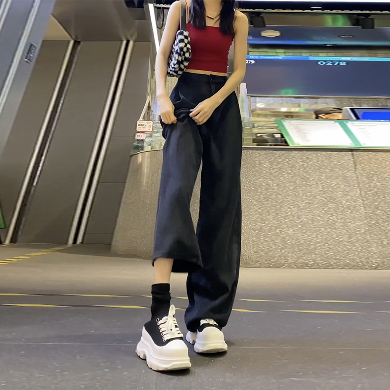黑色天丝牛仔裤子女夏季薄款2025新款高腰冰丝垂感直筒宽松阔腿裤