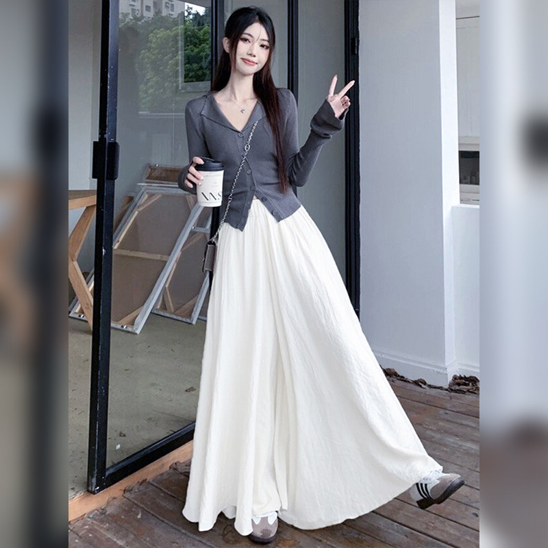 白色冰丝阔腿裤女春秋夏季薄2026新款高腰垂感小个子休闲半身裙裤
