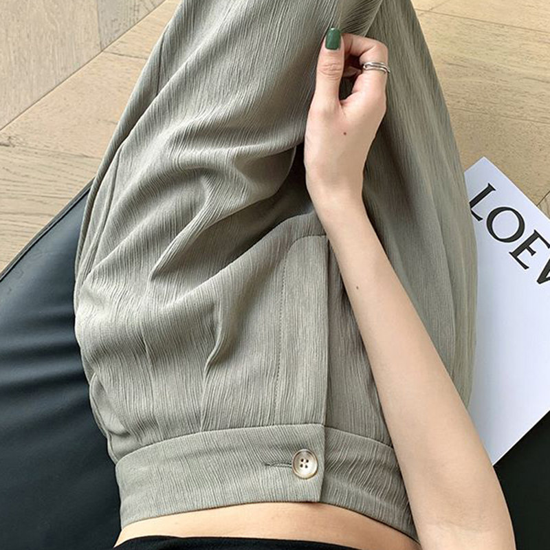 肌理感冰丝阔腿裤女高腰垂感夏季春秋宽松显瘦窄版休闲直筒西装裤