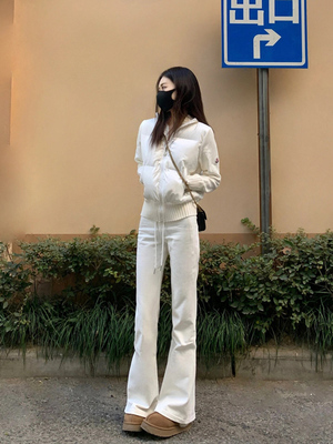 高个子加长美式白色喇叭裤女秋冬微喇裤运动裤瑜伽卫裤休闲裤裤子
