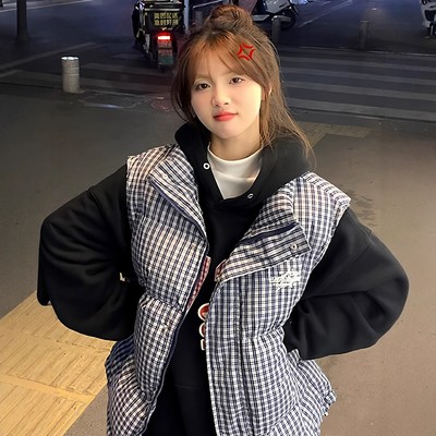格子棉马甲女秋冬季外穿时髦洋气坎肩2025新款宽松马夹外套女款