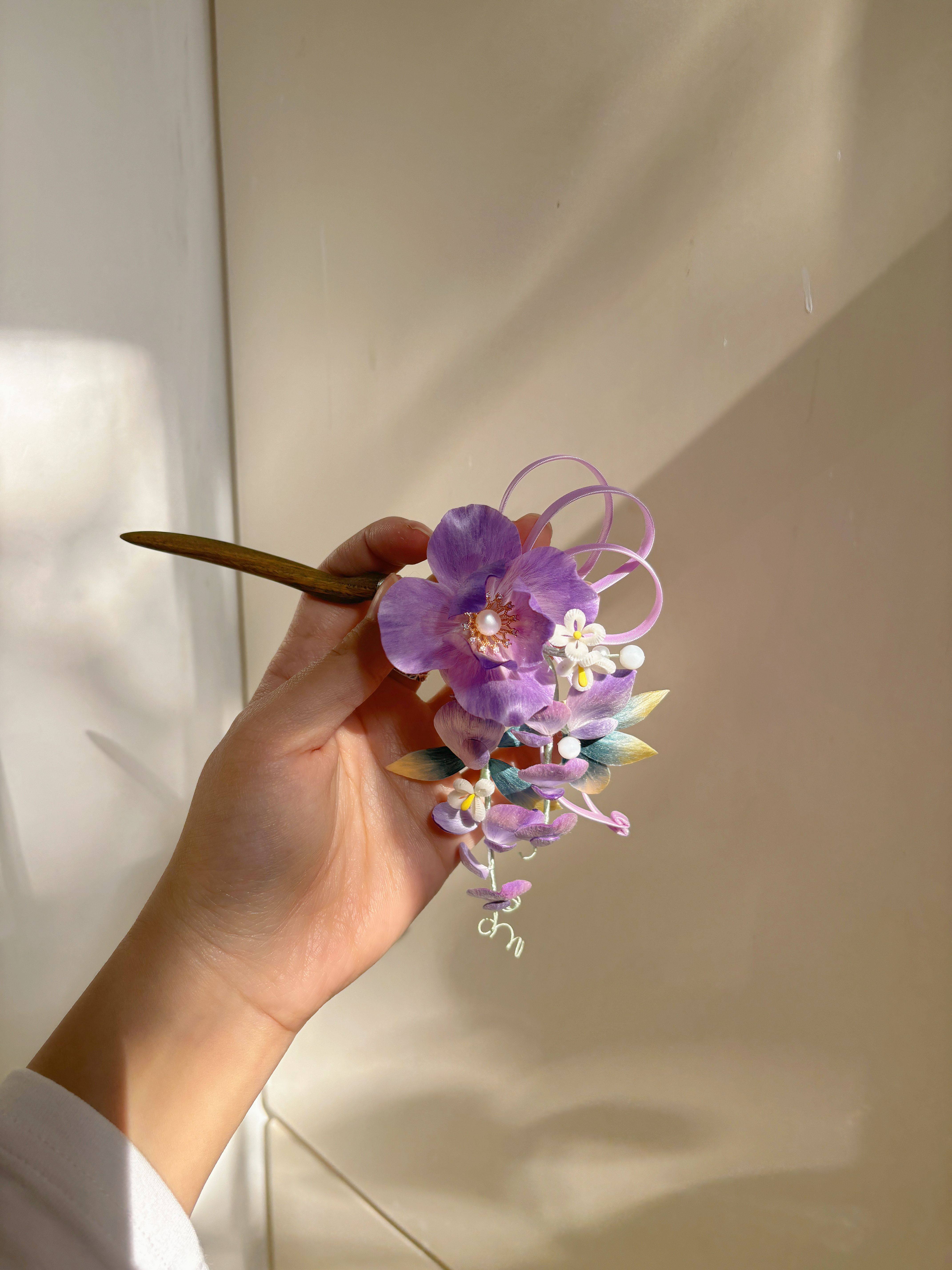 非遗绒花发夹头饰蝴蝶花朵侧边夹子旗袍汉服夹发簪