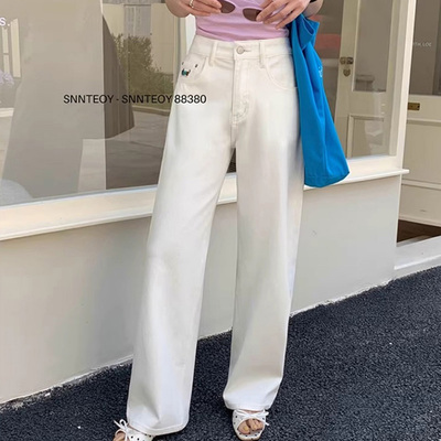代嘉儿直筒窄版阔腿裤高腰牛仔裤