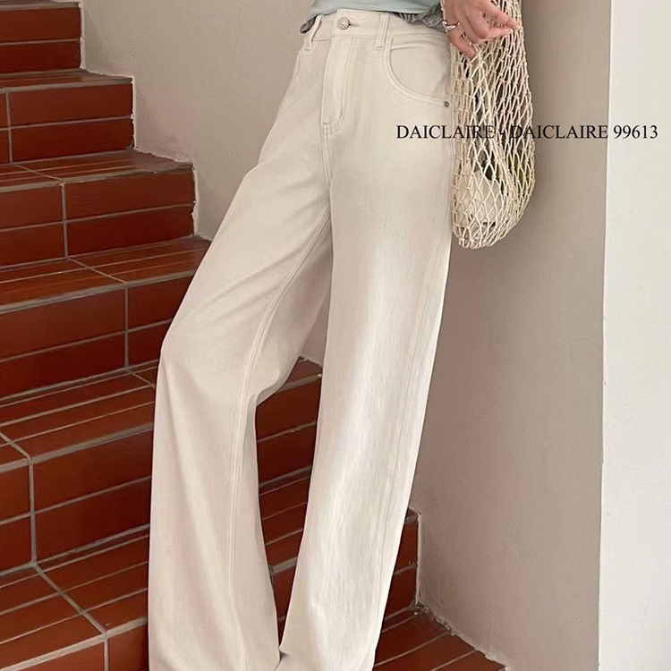 代嘉儿99613窄版阔腿牛仔裤女夏季直筒裤白色高腰冰皮薄款拖地裤