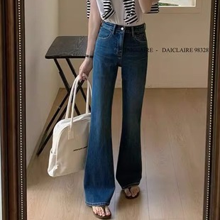 新款 长裤 98328高腰修身 女普洗蓝喇叭裤 显瘦牛仔裤 代嘉儿2025春季