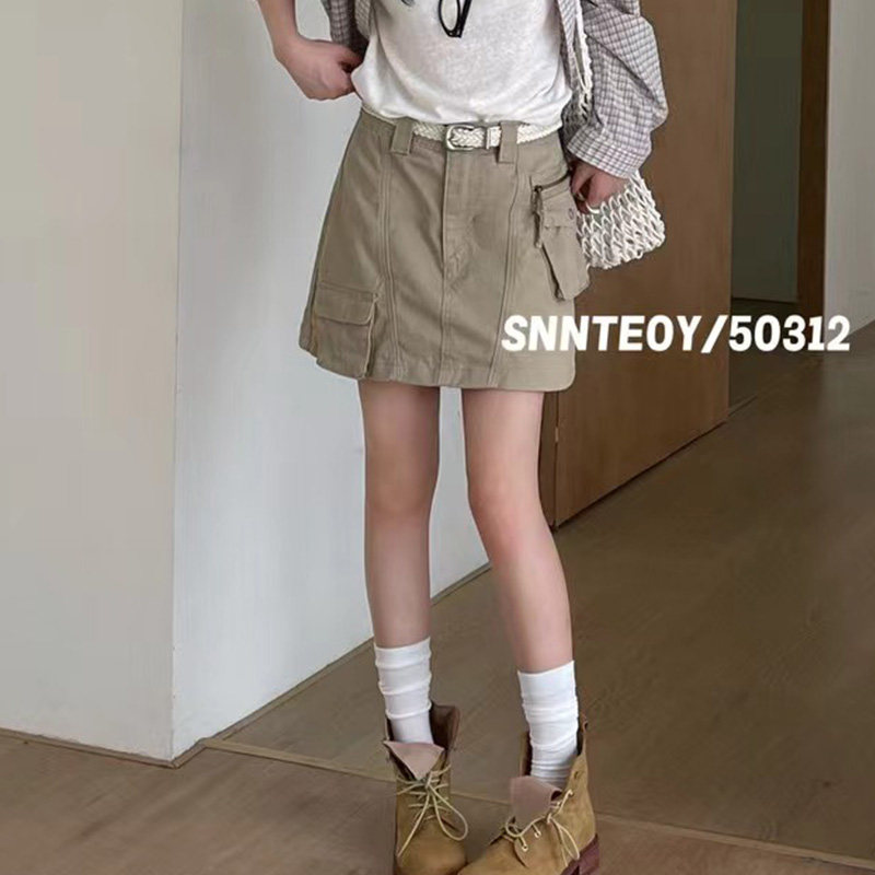 代嘉儿高腰无弹休闲宽松工装裙女