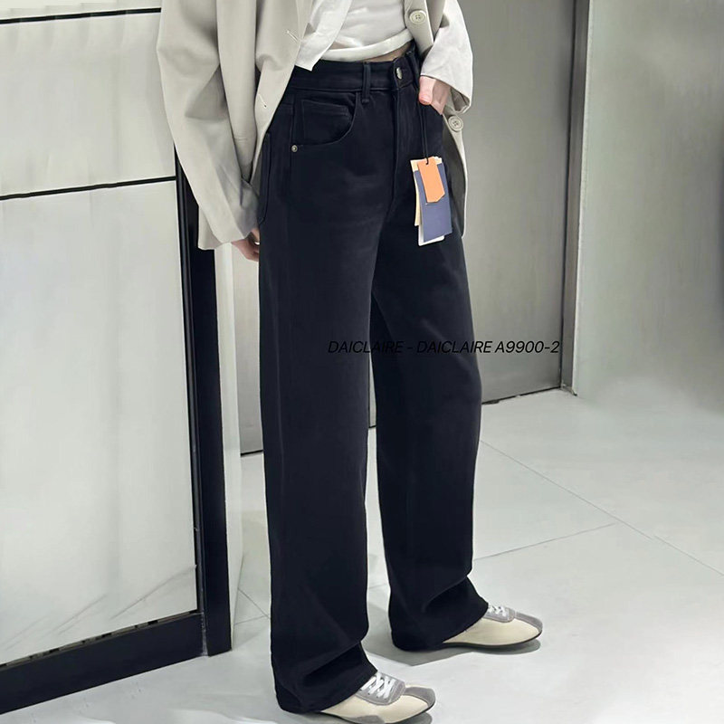 代嘉儿特绒黑灰色窄版阔腿牛仔裤