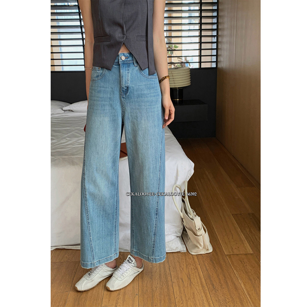 ckly直筒牛仔裤女2025年春季新款九分裤66392蓝色高腰显瘦阔腿裤