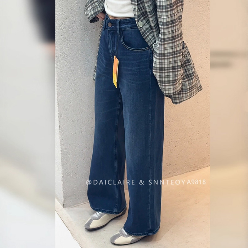 代嘉儿Q暖绒阔腿裤弹力牛仔裤女