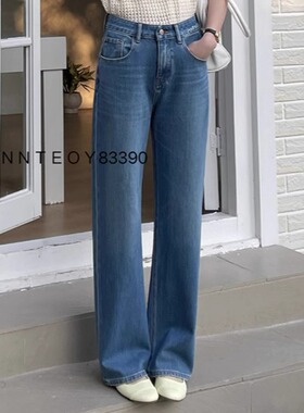 代嘉儿daiclaire牛仔裤女2025年早春高腰显瘦蓝色窄版83390阔腿裤