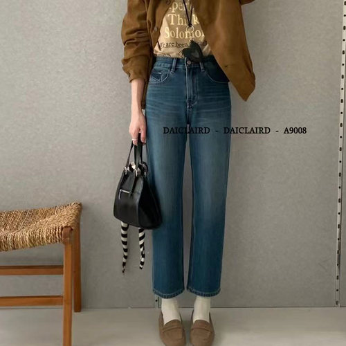 代嘉儿蓝色经典高腰法棍牛仔裤