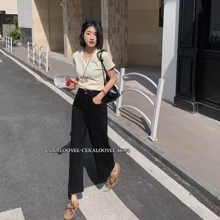 阔腿裤高腰显瘦黑色九分裤