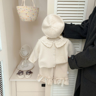 早春韩系女童毛衣新款婴幼儿衣服洋气宝宝花边领针织开衫秋季外套