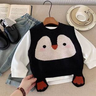 儿童可爱毛衣针织马甲女宝秋季韩版百搭圆领无袖外穿坎肩男宝背心