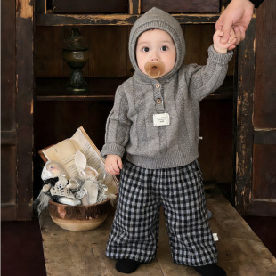 婴儿衣服春秋季韩版男童套装春男女宝宝针织连帽上衣儿童毛衣外套