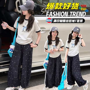 儿童休闲花苞裤 女童夏季 子两件套 T恤两件套2026新款 短袖 套装 小版