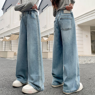 女童带钻牛仔裤2026春款洋气独特超好看阔腿裤中大童百搭直筒长裤