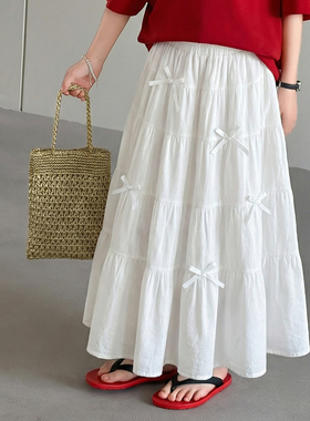 女童半身裙夏装蝴蝶结白色蛋糕裙儿童夏季A字独特漂亮裙子中大童