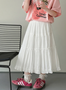 女童白色半身裙2026夏季新款巨好看儿童百搭中长款半裙中大童伞裙