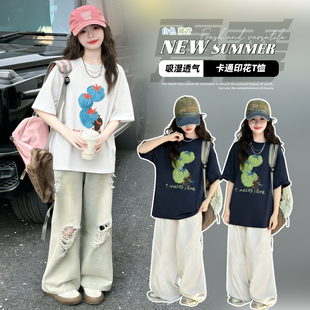 女童短袖T恤2026新款独特超好看半袖上衣宽松休闲慵懒风中大童潮T