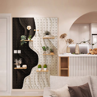 创意实木洞洞板立体黑白波浪形图案定制入户门玄关收纳遮挡置物架