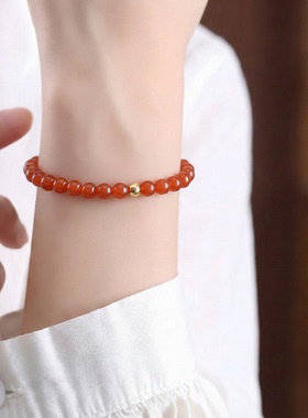 女款2026年新款天然水晶南红玛瑙手饰手串情侣红色手链本命年礼物