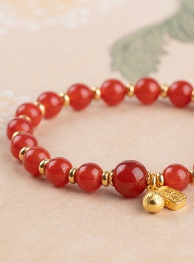 2025年新款天然粉水晶红玛瑙手串转运葫芦手链女款高级感本命年