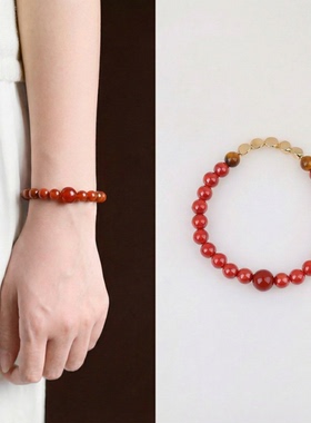 女款2026年新款天然水晶朱砂黄虎眼红玛瑙手串马年本命年礼物手链
