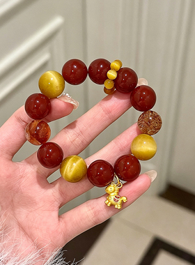 天然红玛瑙金虎眼多宝手串手链女款补火补土转运聚财夏天手饰