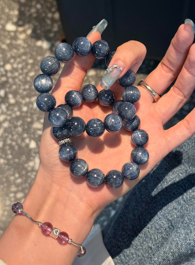 补水天然蓝晶石手串手链女款原创小众饰品情侣叠戴设计师款夏天