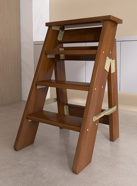 家用 实木人字梯 折叠梯凳花架木梯子书架木质收纳梯台阶踏步梯子