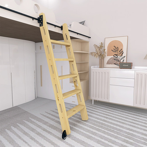 书架滑梯一字梯定制书柜滑动梯子